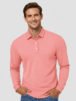 TACVASEN Grey Pink Quick-Dry Long Sleeve Polo Shirt for Golf & Work
