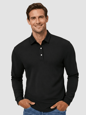 TACVASEN Black Quick-Dry Long Sleeve Polo Shirt for Golf & Work