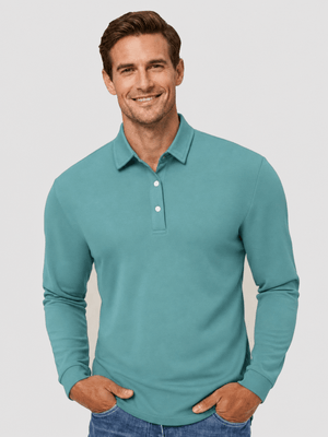 TACVASEN Grey Green Quick-Dry Long Sleeve Polo Shirt for Golf & Work