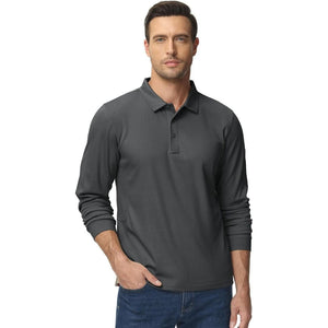 TACVASEN Black Long Sleeve Quick Dry Tactical Performance Polo Shirt