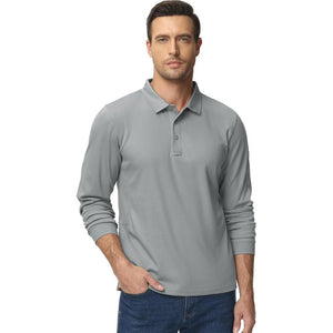 TACVASEN Black Long Sleeve Quick Dry Tactical Performance Polo Shirt