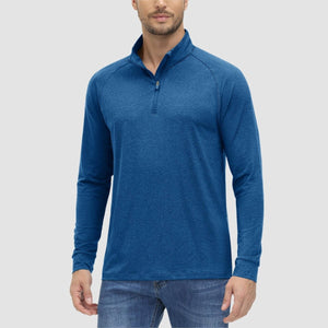 TACVASEN Medium blue UPF 50+ Sun Protection Quarter Zip Long Sleeve Shirt