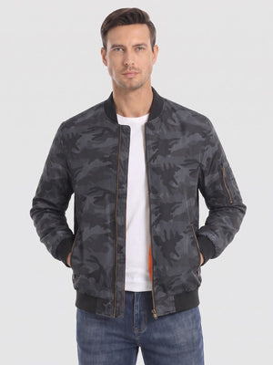 TACVASEN Black Camouflage Vintage Bomber Jacket Padded Lined Coat