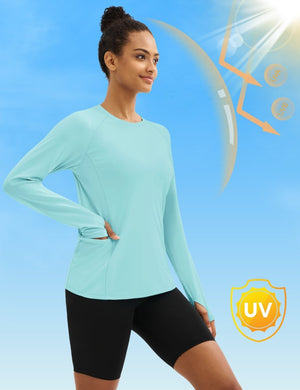 TACVASEN Light Lake Blue Women Long Sleeve Athletic Yoga UPF 50+ Tops