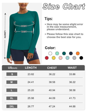 TACVASEN Emerald Green Women Long Sleeve Athletic Yoga UPF 50+ Tops