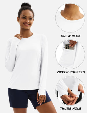 TACVASEN White Women Long Sleeve Athletic Yoga UPF 50+ Tops