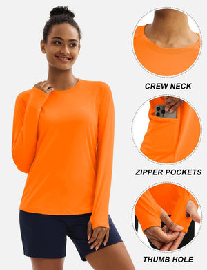 TACVASEN Orange Women Long Sleeve Athletic Yoga UPF 50+ Tops