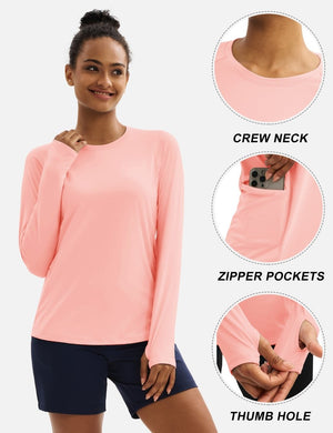 TACVASEN Light Pink Women Long Sleeve Athletic Yoga UPF 50+ Tops