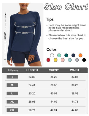 TACVASEN Navy Women Long Sleeve Athletic Yoga UPF 50+ Tops