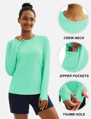 TACVASEN Mint Green Women Long Sleeve Athletic Yoga UPF 50+ Tops