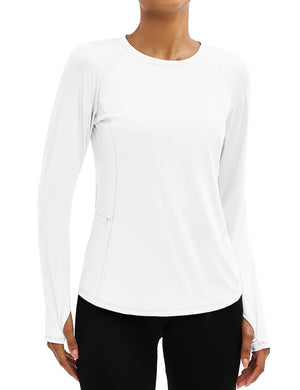 TACVASEN White Women Long Sleeve Athletic Yoga UPF 50+ Tops