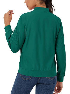 TACVASEN Emerald Green Women's 4-Pocket Lightweight Casual Windproof Full-Zip Bomber Jacket