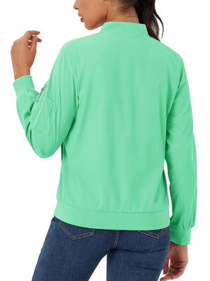 TACVASEN Mint Green Women's 4-Pocket Lightweight Casual Windproof Full-Zip Bomber Jacket