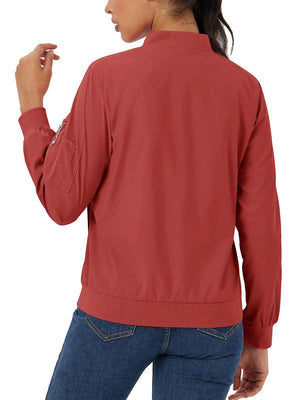 TACVASEN Orange Red Women's 4-Pocket Lightweight Casual Windproof Full-Zip Bomber Jacket