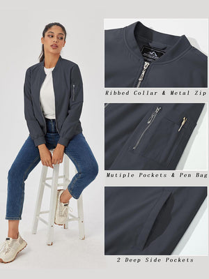 TACVASEN Dark Grey Women's Bomber Jackets Lightweight Casual Jacket