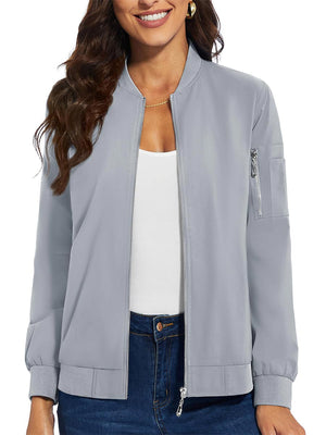 TACVASEN Light Grey Women's Bomber Jackets Lightweight Casual Jacket