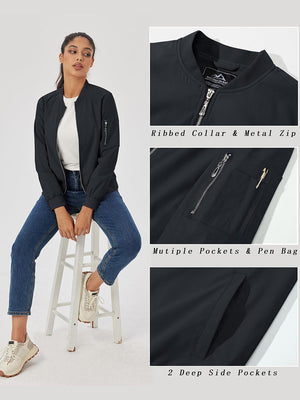 TACVASEN Black Women's Bomber Jackets Lightweight Casual Jacket