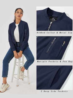 TACVASEN Navy Women's Bomber Jackets Lightweight Casual Jacket