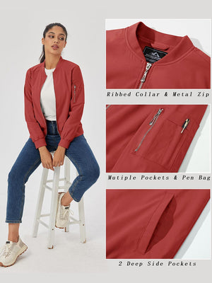 TACVASEN Orange Red Women's Bomber Jackets Lightweight Casual Jacket