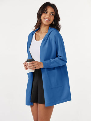 TACVASEN Victoria Blue Women's Cardigan Open Front Knit Hoodie Sweater Coatigan Jacket