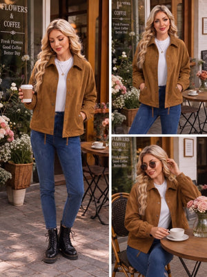 TACVASEN Brown Women's Casual Collared Suede Jacket