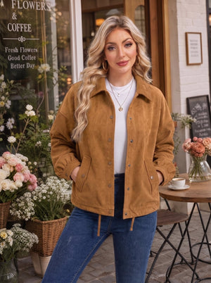 TACVASEN Brown Women's Casual Collared Suede Jacket
