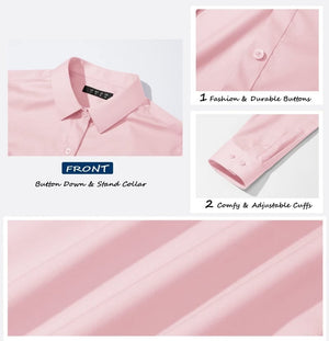 TACVASEN Light Pink Women's Collared Dress Shirt Casual Office Wear Blouse