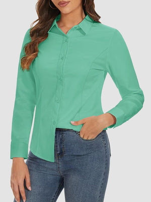 TACVASEN Grayish Green Women's Collared Dress Shirt Casual Office Wear Blouse