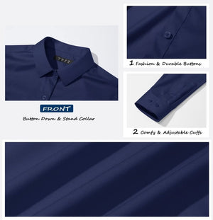 TACVASEN Navy Women's Collared Dress Shirt Casual Office Wear Blouse