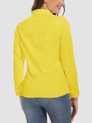 TACVASEN Yellow Women's Collared Dress Shirt Casual Office Wear Blouse