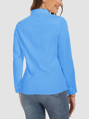 TACVASEN Waterfall Blue Women's Collared Dress Shirt Casual Office Wear Blouse