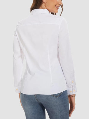 TACVASEN White Women's Collared Dress Shirt Casual Office Wear Blouse