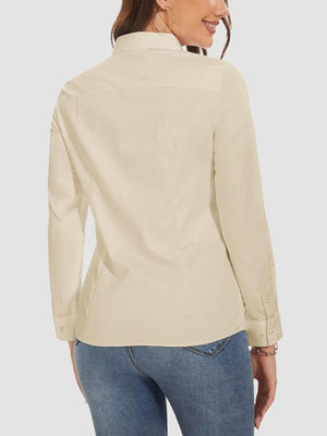 TACVASEN Light Khaki Women's Collared Dress Shirt Casual Office Wear Blouse
