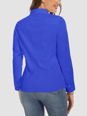 TACVASEN Bright Blue Women's Collared Dress Shirt Casual Office Wear Blouse