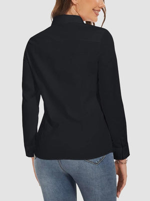 TACVASEN Black Women's Collared Dress Shirt Casual Office Wear Blouse