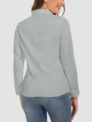 TACVASEN Light Grey Women's Collared Dress Shirt Casual Office Wear Blouse