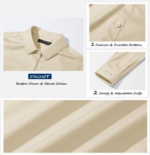 TACVASEN Light Khaki Women's Collared Dress Shirt Casual Office Wear Blouse