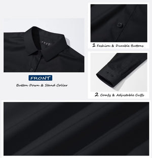 TACVASEN Black Women's Collared Dress Shirt Casual Office Wear Blouse