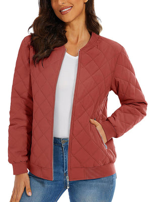 TACVASEN Orange Red Women's Diamond Quilted Padded Zip Jacket