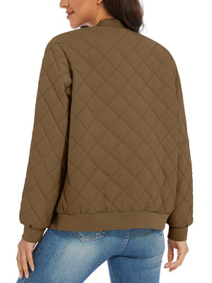 TACVASEN Brown Women's Diamond Quilted Padded Zip Jacket