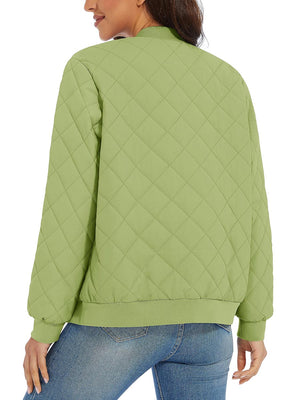 TACVASEN Olive Green Women's Diamond Quilted Padded Zip Jacket