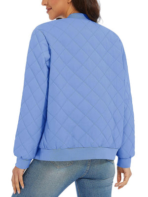 TACVASEN Light Blue Women's Diamond Quilted Padded Zip Jacket