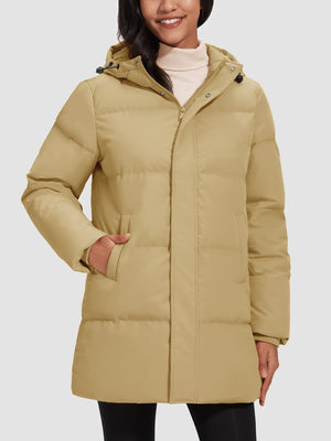 TACVASEN Khaki Women's Essential Mid-Length Down Jacket for Winter
