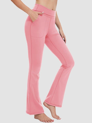 TACVASEN Grey Pink Women's Flare Yoga Pants Foldover High Waisted Tummy Control Pants