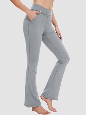 TACVASEN Light Grey Women's Flare Yoga Pants Foldover High Waisted Tummy Control Pants