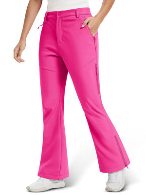 TACVASEN Rose Red Women's Fleece Lined Flare Pants