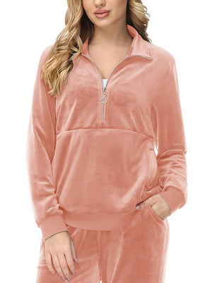TACVASEN Apricot Women's Half Zip Pullover Sweatshirts Velvet Fleece Jacket