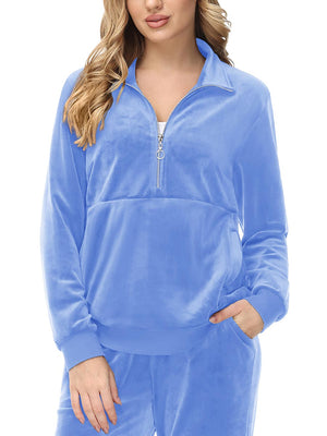 TACVASEN Light Blue Women's Half Zip Pullover Sweatshirts Velvet Fleece Jacket
