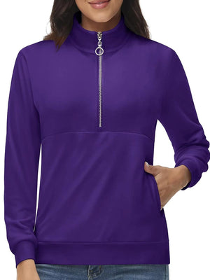 TACVASEN Purple Women's Half Zip Pullover Sweatshirts Velvet Fleece Jacket