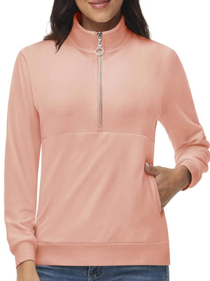 TACVASEN Pink Women's Half Zip Pullover Sweatshirts Velvet Fleece Jacket